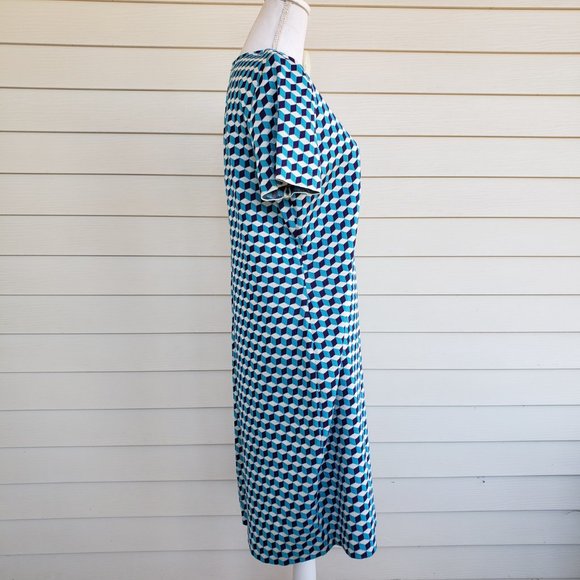 NWT St John Blue/White geomietric cube sweater dress - Picture 8 of 10